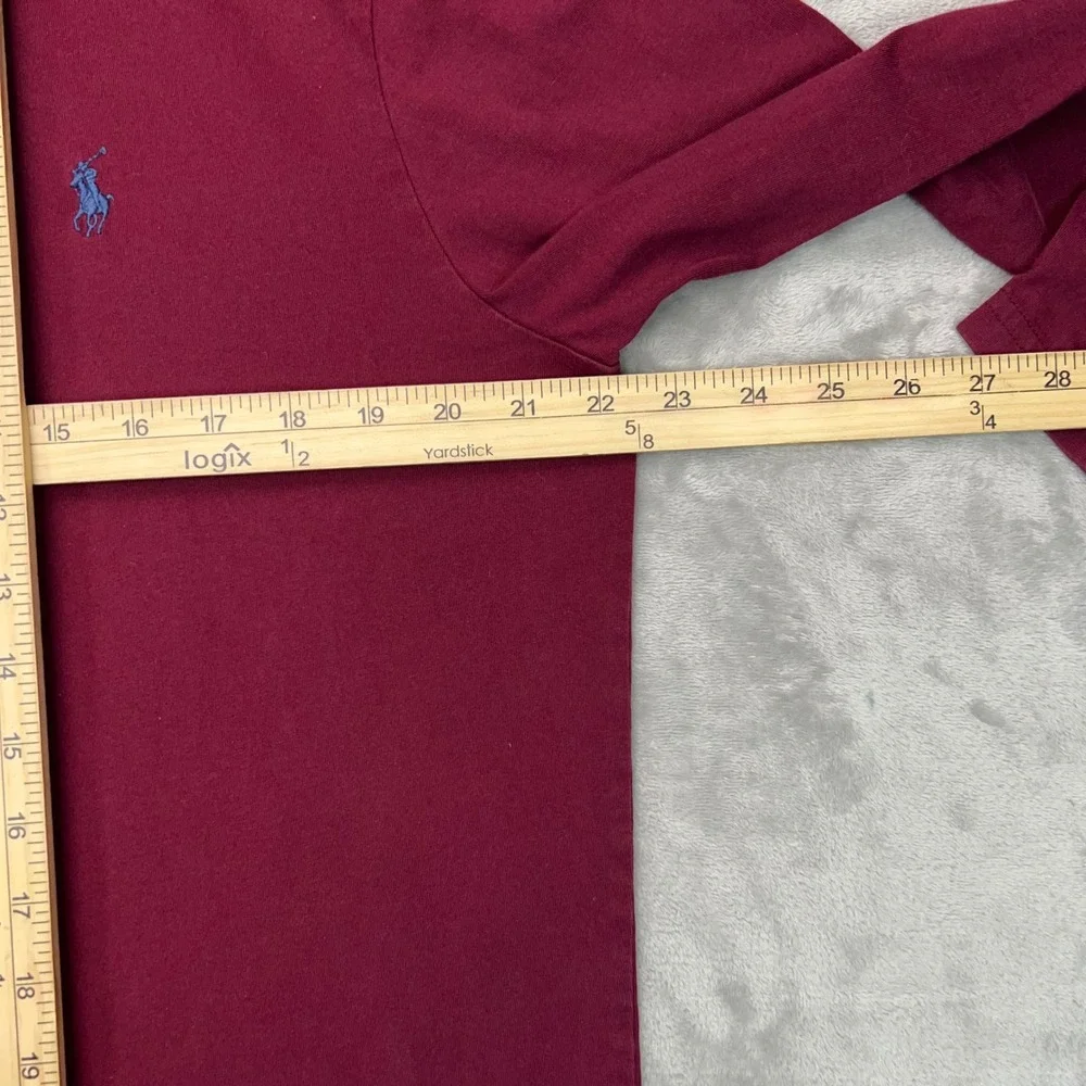 POLO RALPH LAUREN Jersey Hooded T-Shirt Mens Large Burgundy Long Sleeve Pony Tee